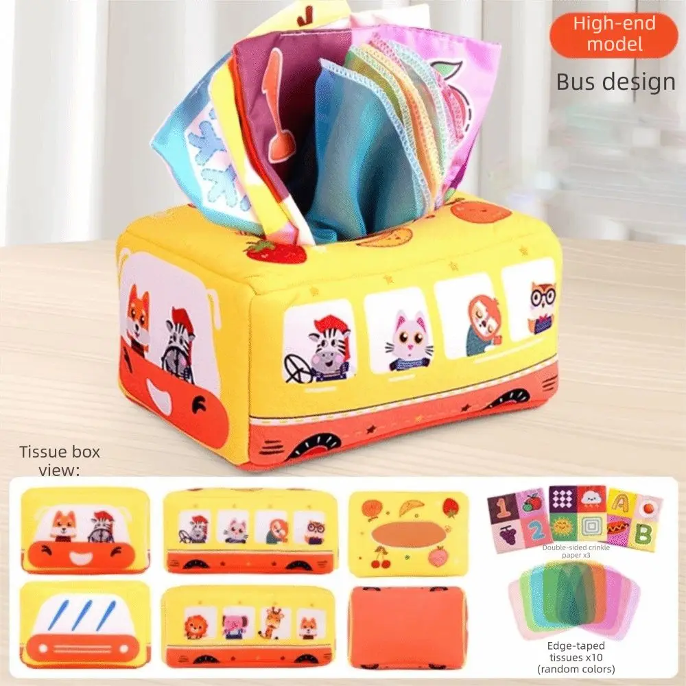 Sensory Educational Baby Montessori Boxes Interactive Skills Training Tissue Box Crinkle Cloth Soft Infant Pull Along Infant