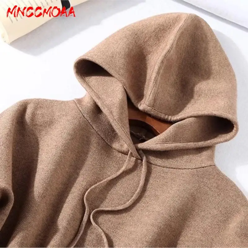 MNCCMOAA 2023 Autumn Winter Women Fashion Loose Long Sleeve Knitting Hoodie Female Solid Color Casual Straight Pants Sets