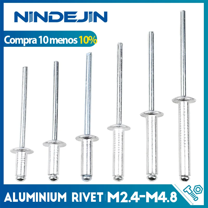 10-50 peças rebites cegos de alumínio m2.4 m3 m3.2 m4 m4.8 m5 m6 cabeça de cúpula rebites pop para rebites de escape de mandril de chapa de alumínio
