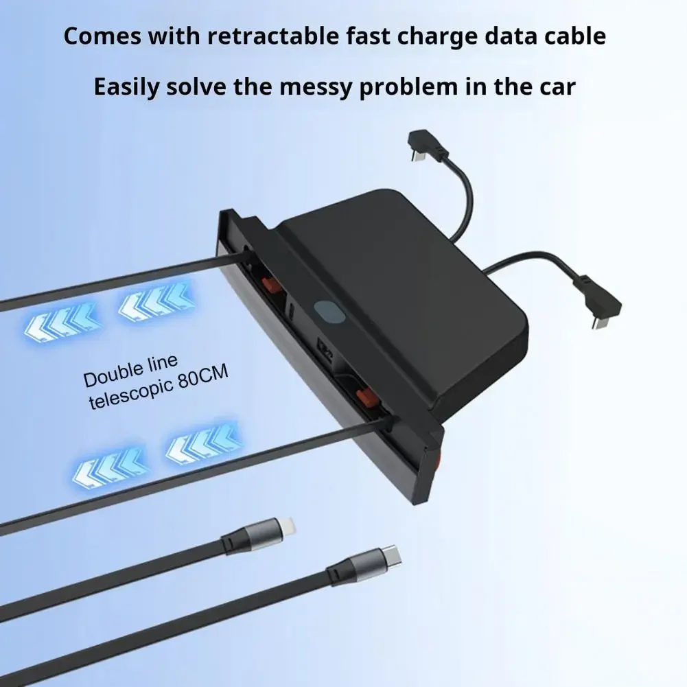 For Tesla Model 3 Model Y 27W USB Fast Charging Hub Docking Station Retractable Cable 4 Ports Car Accessories