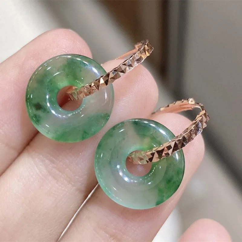 

New in Natural Chalcedony Earrings for Women Chinese Style Vintage Green Round Earings High Quality Charms Banquet Jewelry