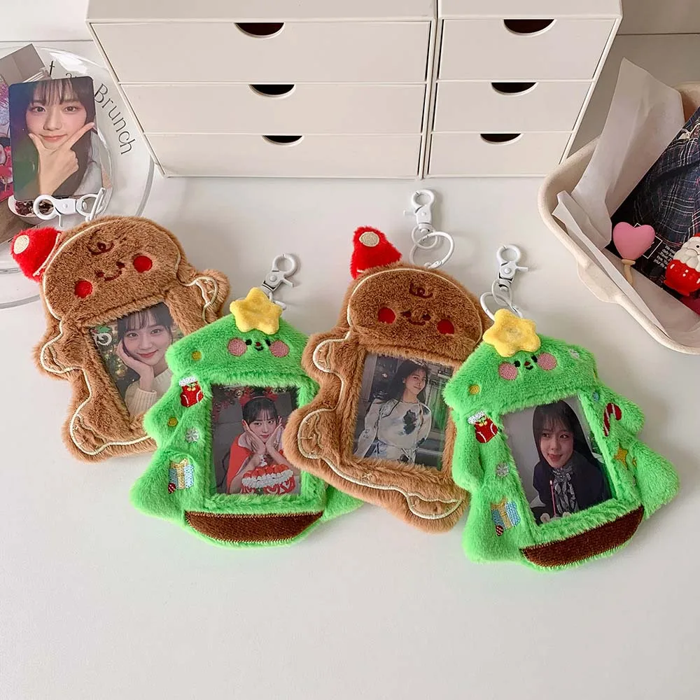 

Kawaii With Keychain Plush Photocard Holder Korean Style Christmas Tree Cartoon Card Cover INS Cartoon Idol Photo Sleeve Student