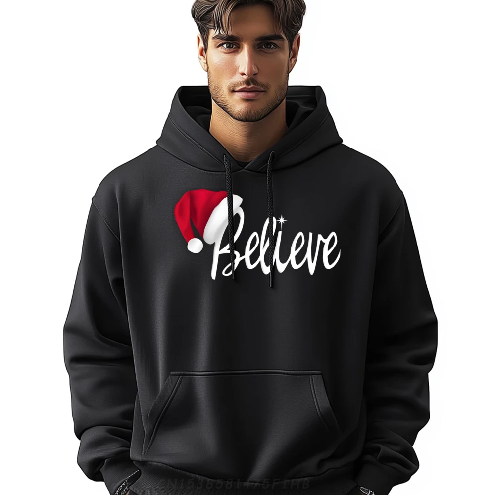 Christmas Believe in Santa Claus Shirt Hoodies Men 100℅ Polyester Fiber Autumn Camisetas