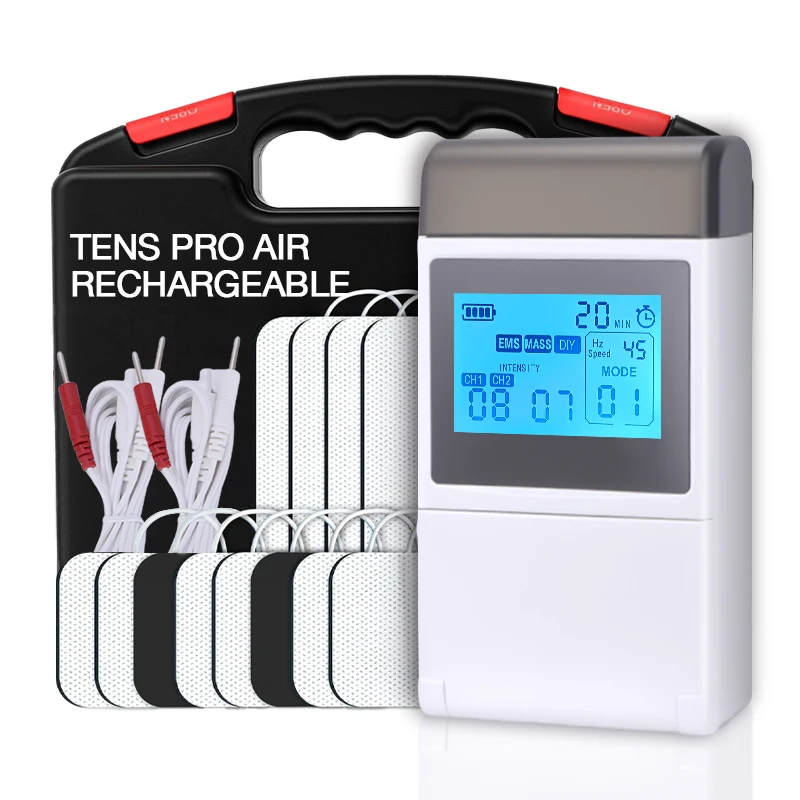 

TENS EMS Independent 4 Channels, Rechargeable TENS Digital Device and Accessories, 30 Levels of Intensity, 60 Modes