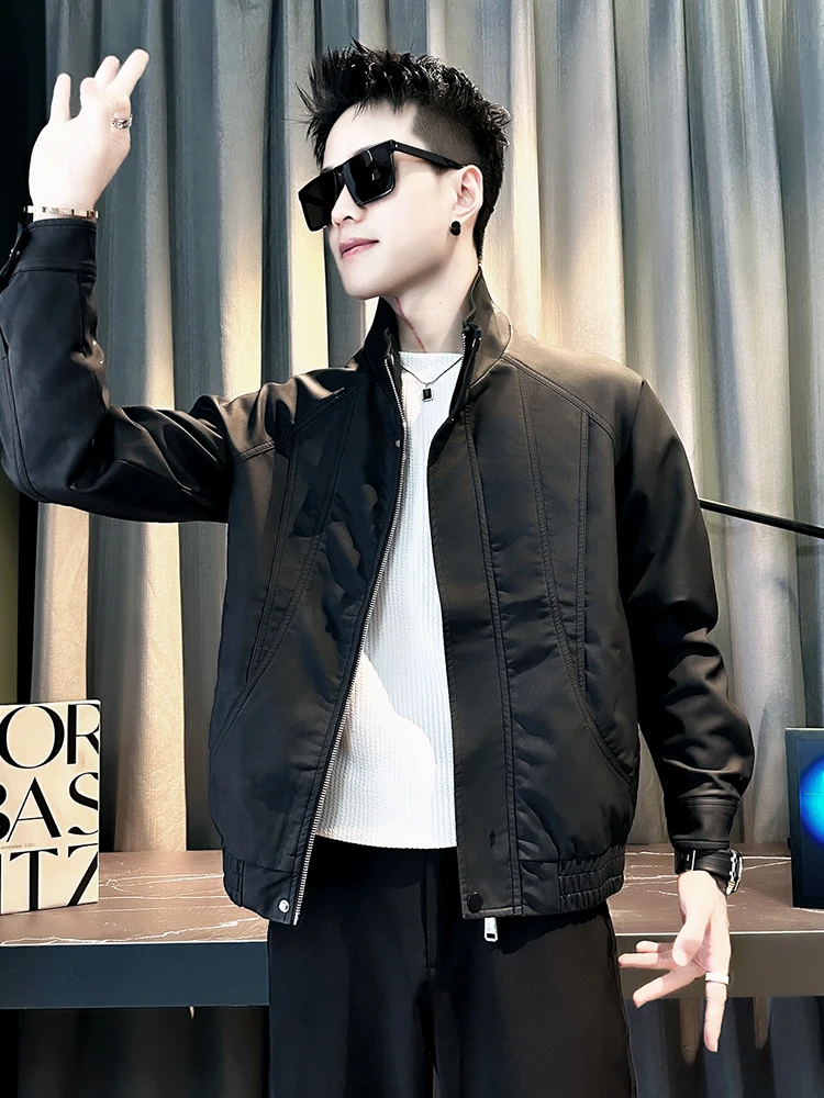 

Модное мужское байкерское кожаное джето, повседневное длинное пальто с воротником-стойкой, осенний топ, модная уличная одежда, пальто из искусственной кожи