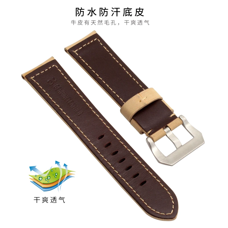 20mm 22mm 24mm Men\'s Plus Size Extended Watch Band Fat Hands Thick XXL Genuine Leather Cowhide Watch Band Green Brown Black