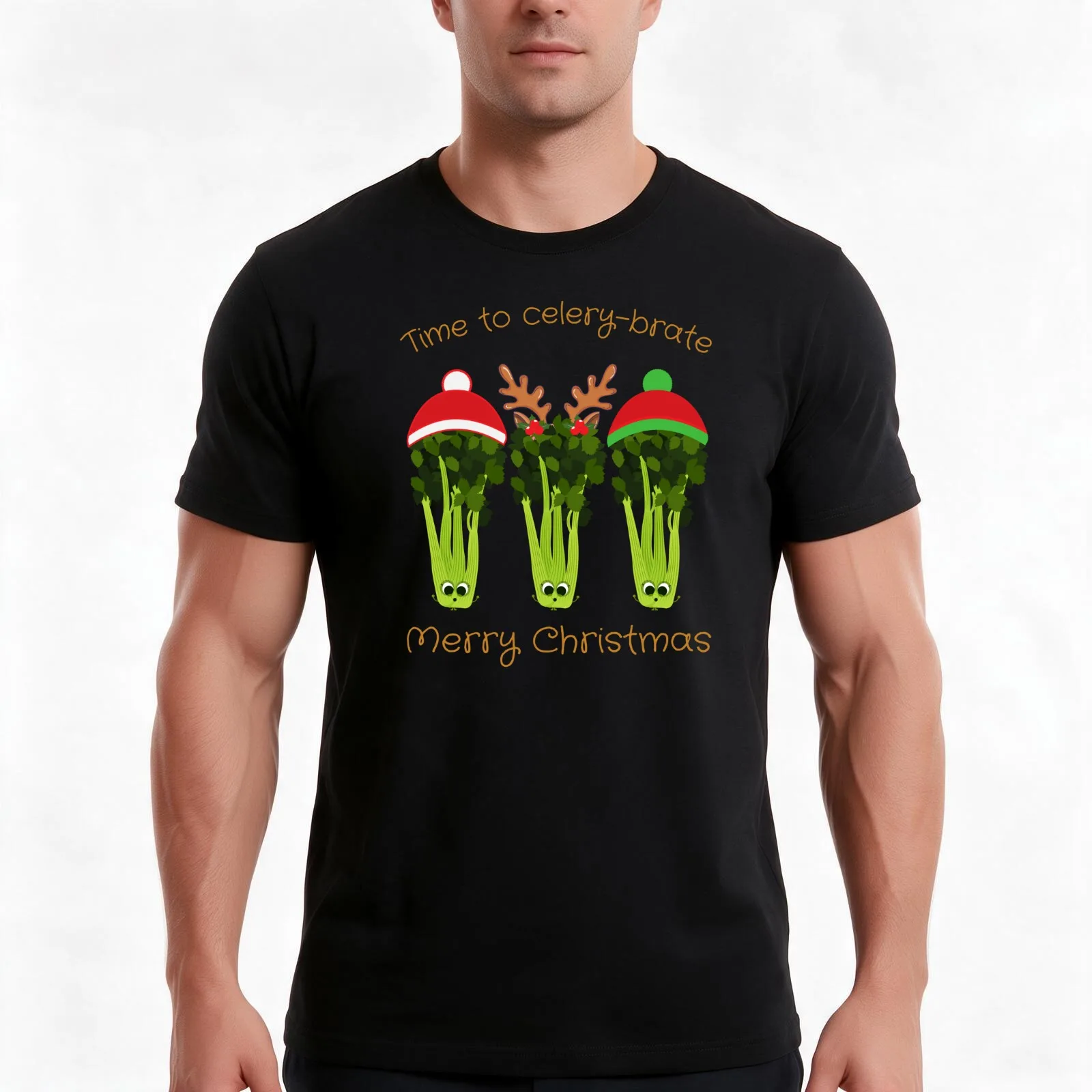 Time to Celery-brate Merry Christmas Celery Santas Celebrating the Holidays T-Shirt Summer Casual Cotton Tee Unisex Men Women