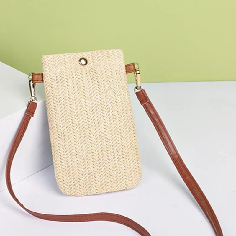 Women Straw Beach Bag Holiday Mobile Phone Shouder Bag Summer Tassel Mini Crossbody Bag for Lady Gril Travel Bohemian Style