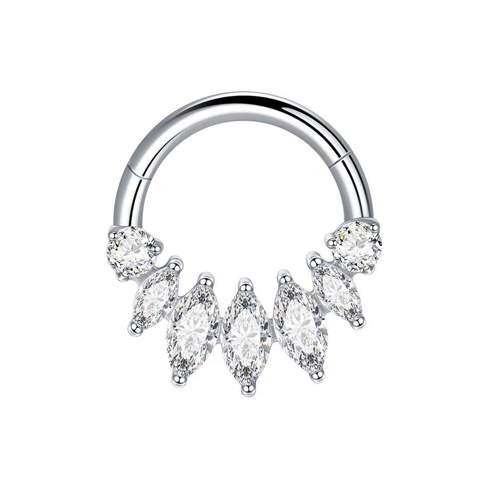 1PC G23 Titanium Marquise CZ Septum Clicker Hoop Neuspiercings Oorkraakbeen Oorbel Daith Tragus Helix Conch Piercing Sieraden 16G