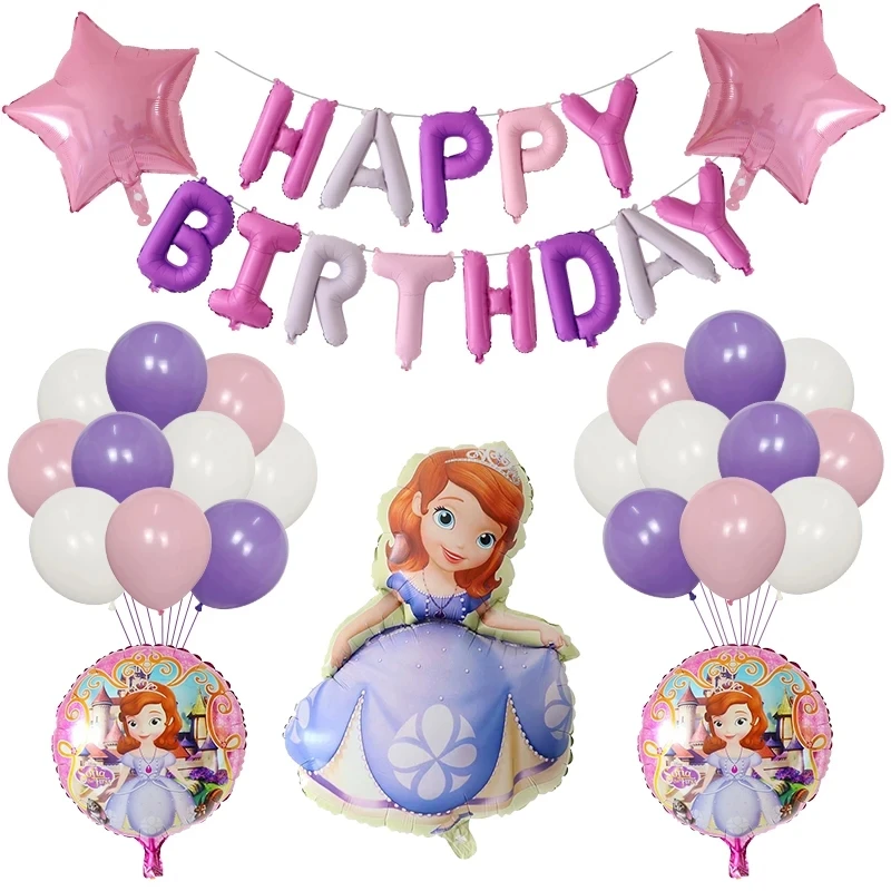 38pcs Disney Princess Sofia Foil Balloon Set Girl Birthday Party Decoration Kids Baby Shower Cartoon Helium Globo Decor Supplies