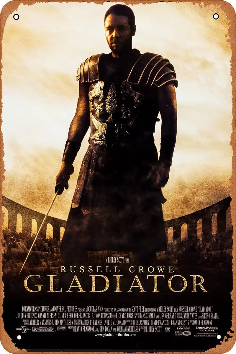 Cartel de película de gladiador, letrero de estaño de película, letrero de Metal Retro Vintage, decoración artística de pared de 8x12 pulgadas