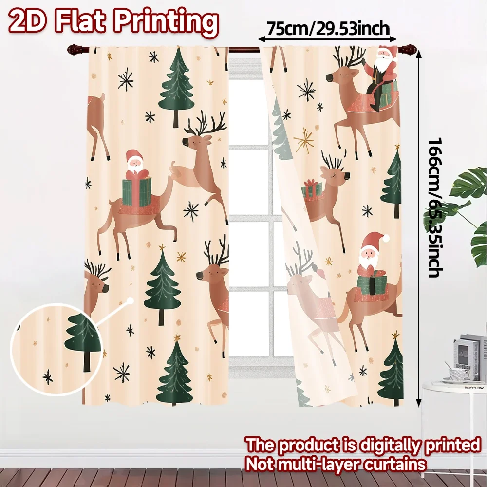 2pcs,Curtains Cute Santa Reindeer Christmas Trees Chic Curtains Versatile Fabric Curtains Art Deco Festive Perfect for Living