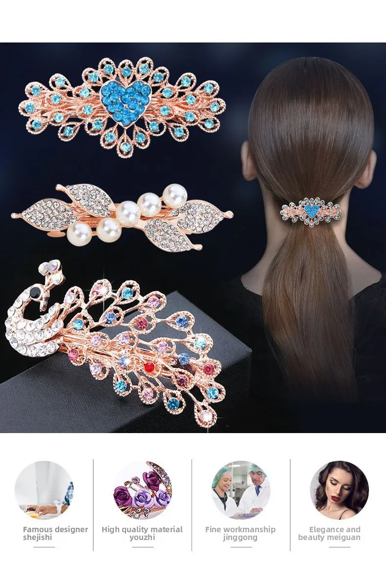 Luxus Strass Haarspange Funkelnde Kristall Blume Metall Frühling Haarspangen Braut Hochzeit Party Kopfschmuck Frauen Mädchen Geschenk – Detail 3