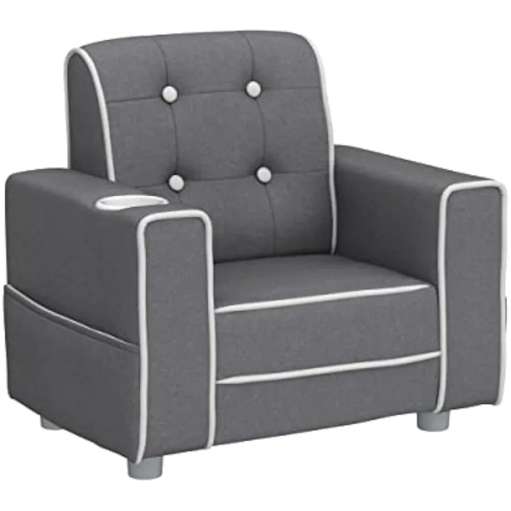 

Delta Children Chelsea Kids Upholstered Chair with Cup Holder, Soft Grey, Sofa For Kids , Sofas Para Niños