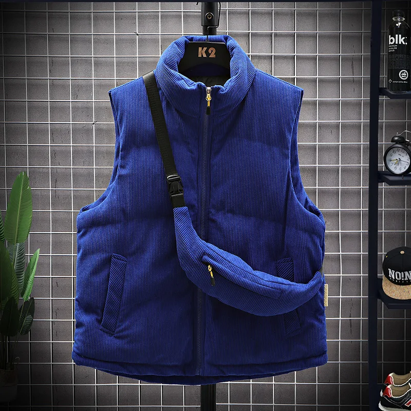 

Corduroy down Cotton Vest Men's Jaet Couple's Outfit oulder Pad Autumn Winter Warm Vest Collar up irt Youth Faion