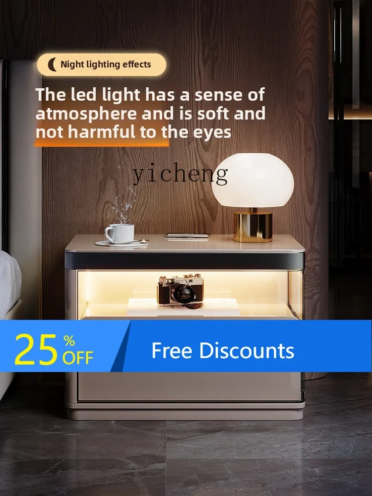 Cabinet minimalist bedside table intelligent high-end glass modern minimalist light luxury master bedroom bedside table