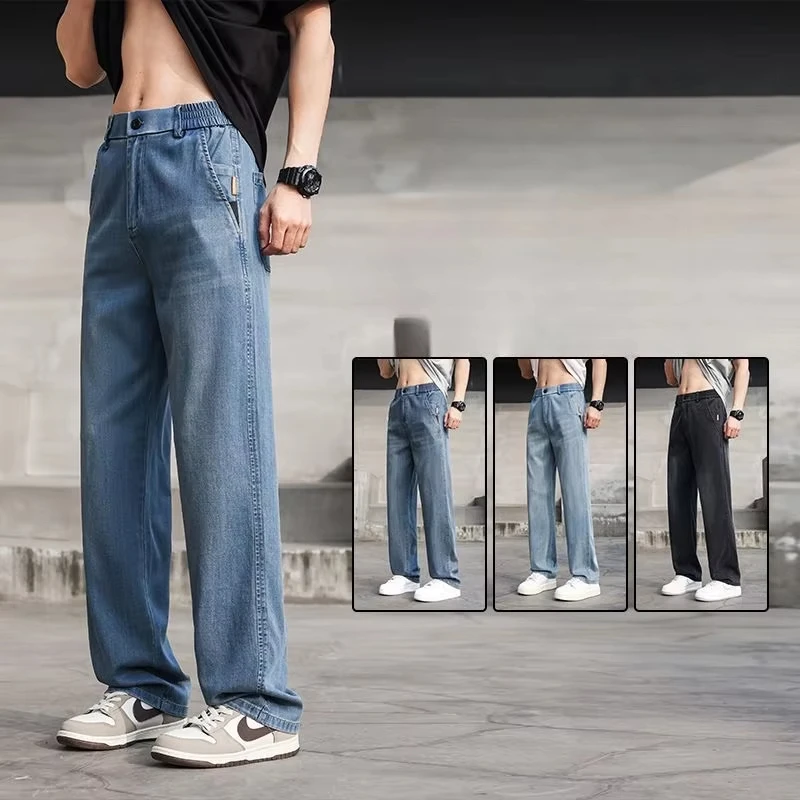 

Thin Light Men's Summer Jeans Straight Fit Lyocell Denim Pants Male Elastic Elegant Casual New Style Stretch Relaxed Fit Telaxed