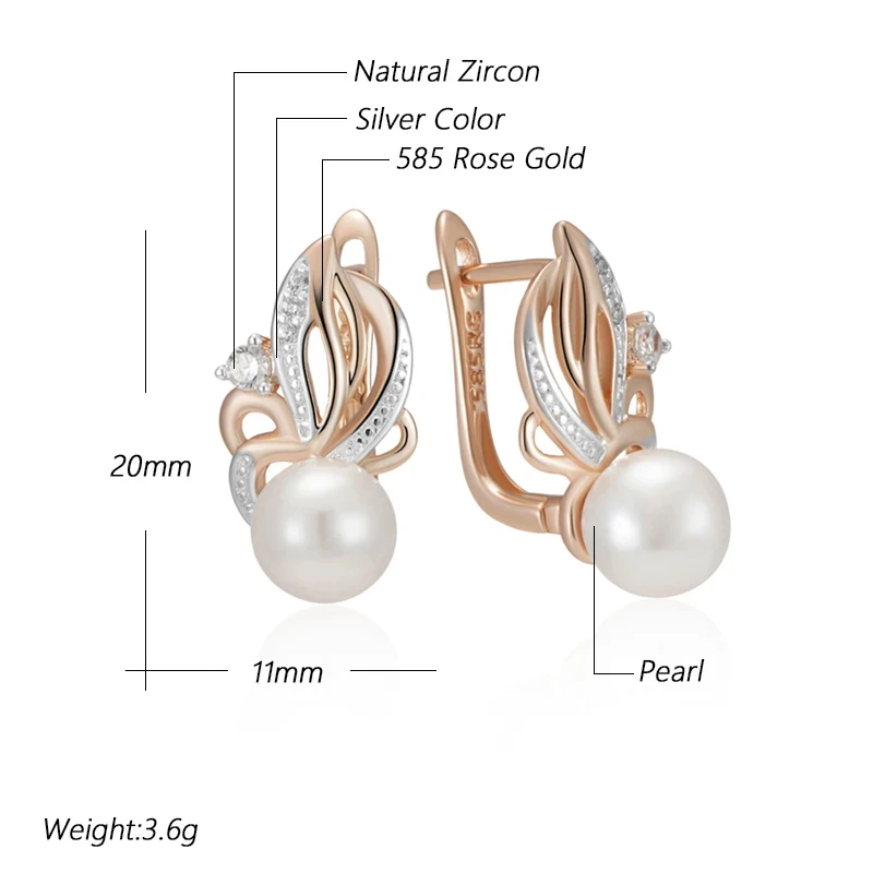 Wbmqda Luxury Pearl Drop Women\'s Earrings 585 Rose Gold Silver Mixed Color Retro Wedding Party Fine Jewelry