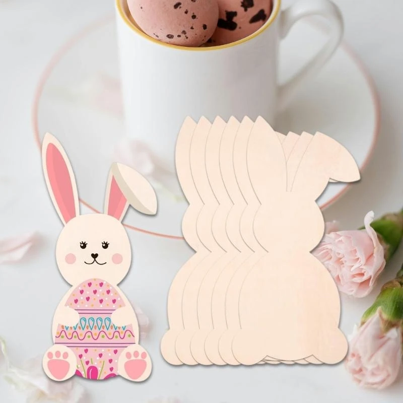 

5Pieces Unfinished Slices Bunnies Eggs Cutouts for Painting