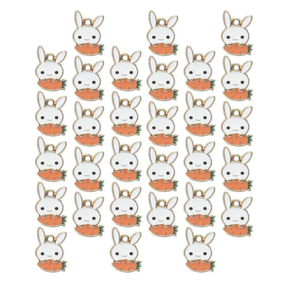

30 шт. подвесок-шармов из сплава в виде кролика и моркови для изготовления ювелирных изделий своими руками, пасхальных украшений, легкие аксессуары