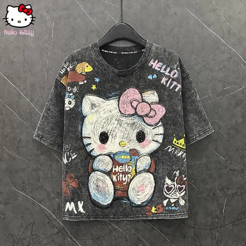 

Sanrio Loose Short Sleeve Hello Kitty Cute Cartoon New T Shirt Kawaii Anime Fashion Hot Summer sweet Girls Comfortable cartoon
