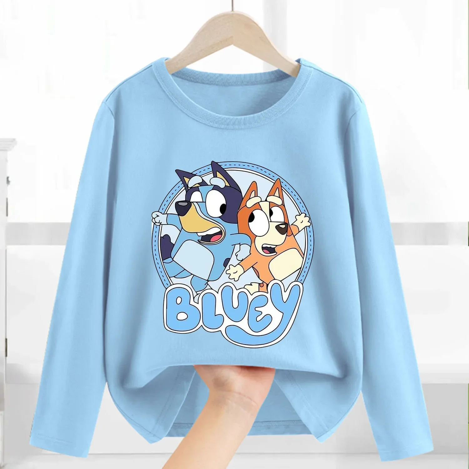 Blueys Bingo Long Sleeve for Children Cute Cartoon Anime Clothing Casual Caftan Fashion Kids Clothes New Round Neck Blouse Gift