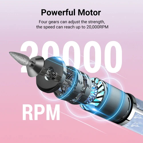 Imagen 2 del producto LINMANDA-taladro eléctrico profesional para uñas, inalámbrico, recargable, 3 velocidades, portátil, Efile para uñas gruesas, Kit de salón en casa