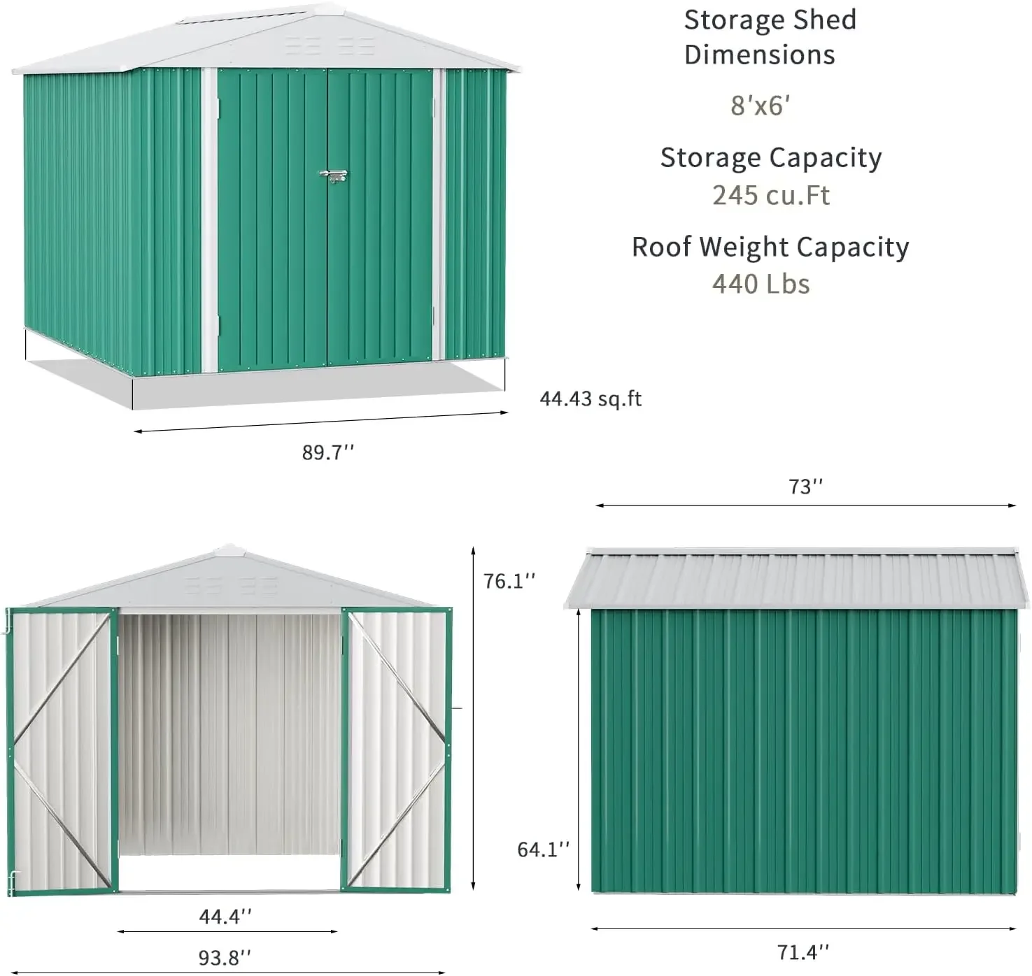 6 x 8 FT Outdoor Storage Shed Metal Garden Shed with Lockable Door Outside Waterproof Tool Shed for Backyard, Patio, Green