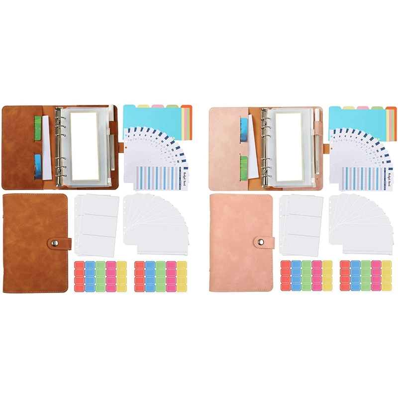 Binder Pockets A6 With Binder Cover, Budget Binder With Cash Envelopes Colorful Separator Label Budget Sheets