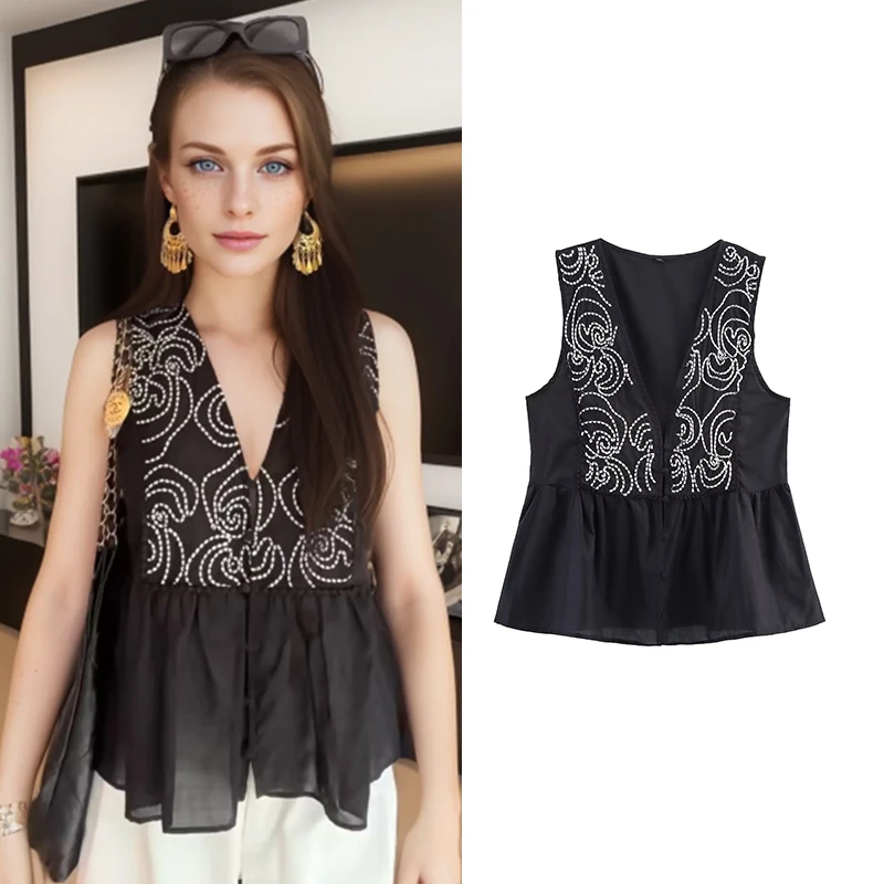 

Tops Vest Summer Women's 2025 New Chic Retro Embroidery Slim Tank Top Women's Fashion Street Youth Elegant Summer Tops