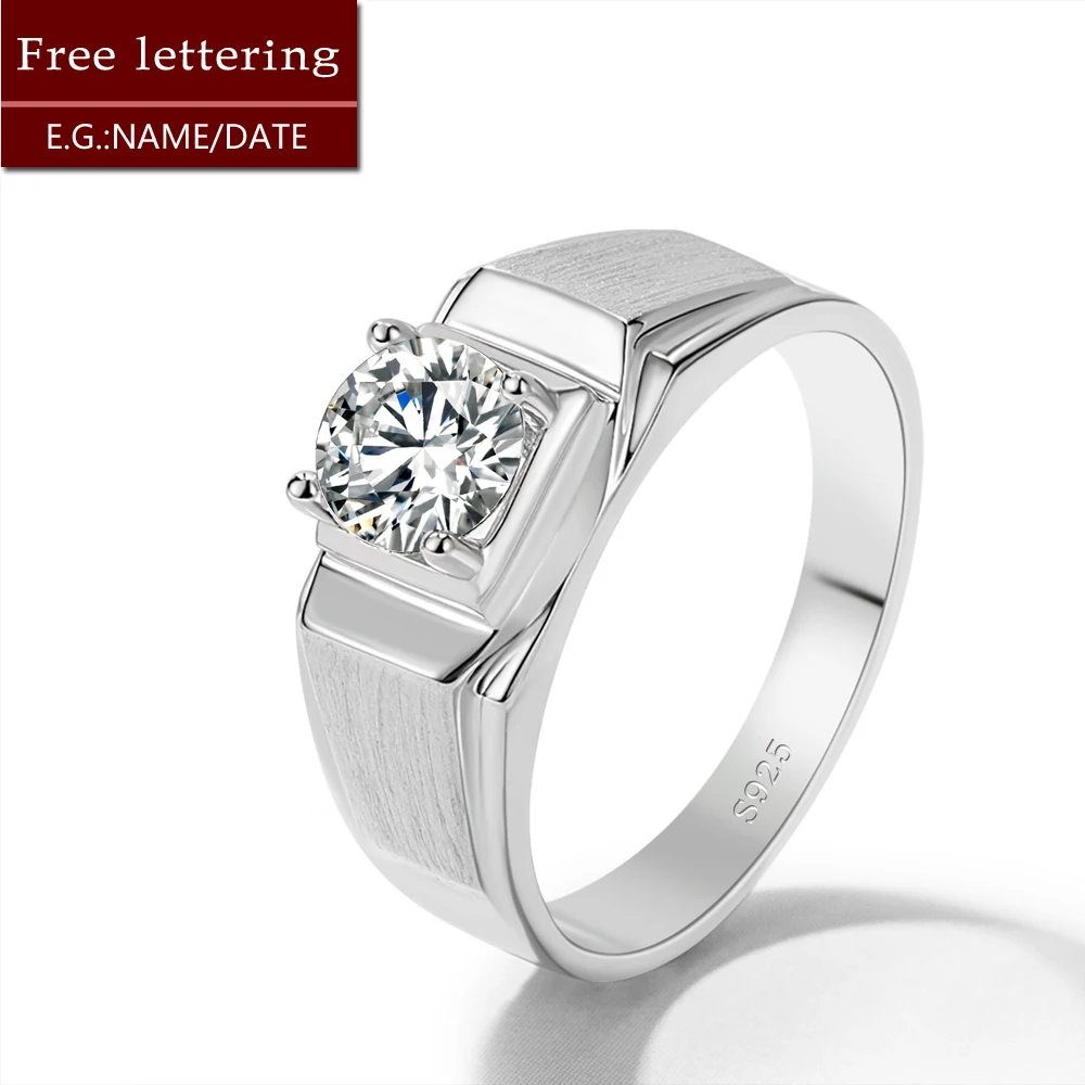 

Men 925 Sterling Silver Cubic Zirconia Rings Circular Cut CZ Engagement Rings Wedding Band For Women Bridal Size 6-12 Classic