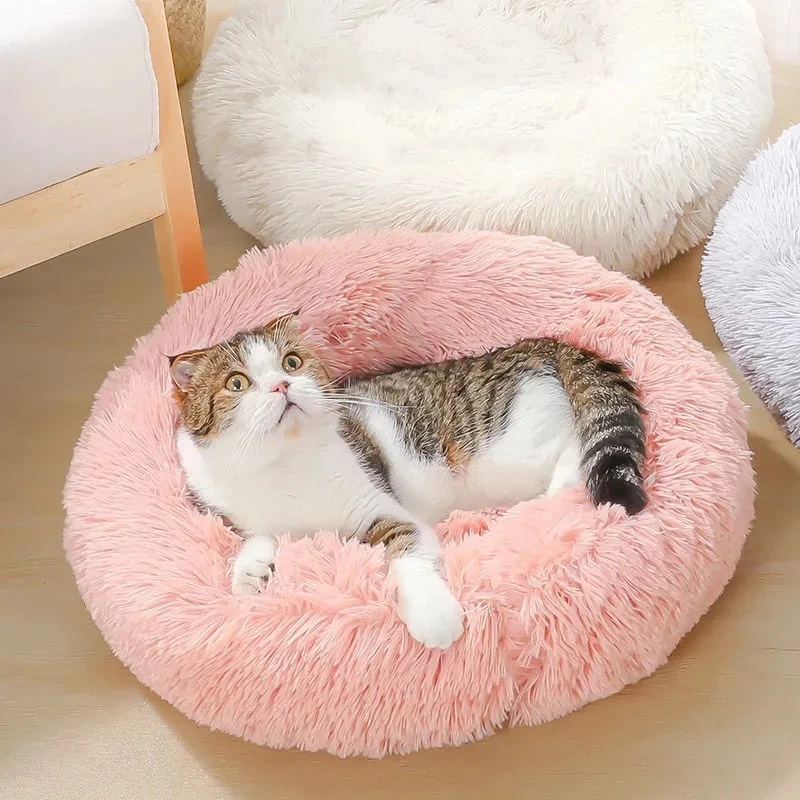 Warm Fleece Round Pet Bed, Dog Kennel House, Long Plush Winter Beds for Medium and Large Dogs and Cats, Soft Sofa Cushion Mats