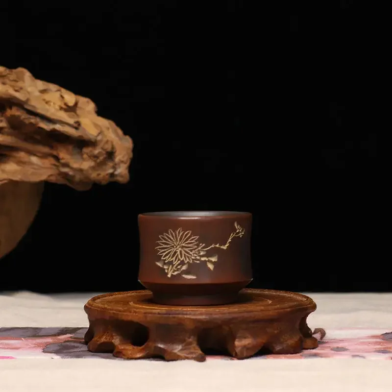 Nixing Pottery Pure Handmade Purple Sand Single Cup Retro Style Chinese Waist Straight Barrel Office Men's Household Teacup