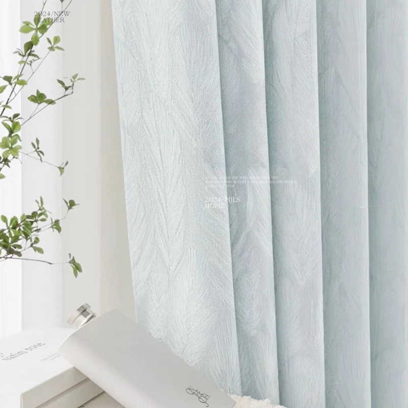 

New Chenille Feather Style Thickened Curtains for Living Room Bedroom Study Blackout High-end Simple Modern Cloth