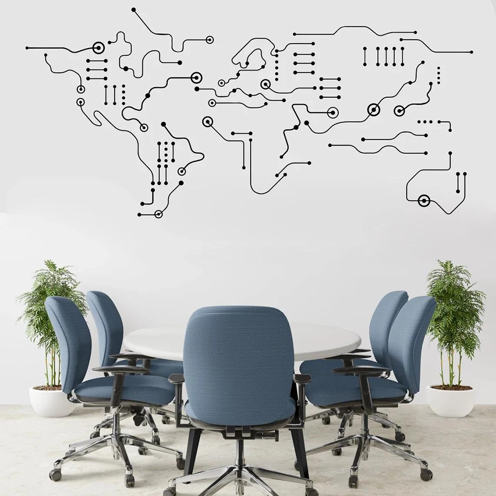 Circuit Board World Map Office Wall Sticker Technology Computer IT Software Geek Earth Wall Decal Classroom Vinyl Home Decor