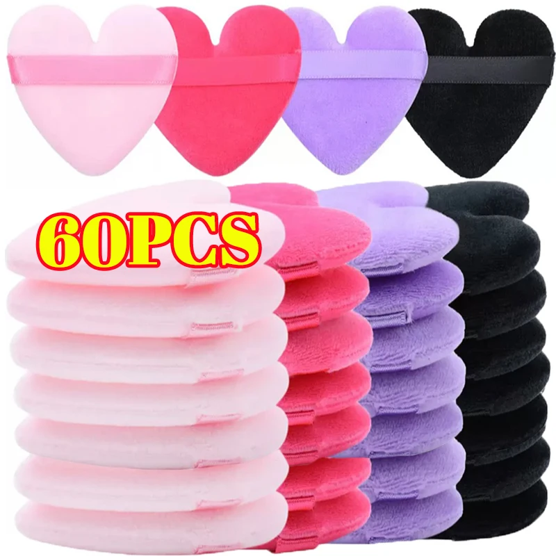 5-60Pcs Crystal Velvet Dry Powder Puff Soft Heart-Shaped Sponge Washable Reusable Cosmetic Puff Loose Powder Setting Makeup Tool