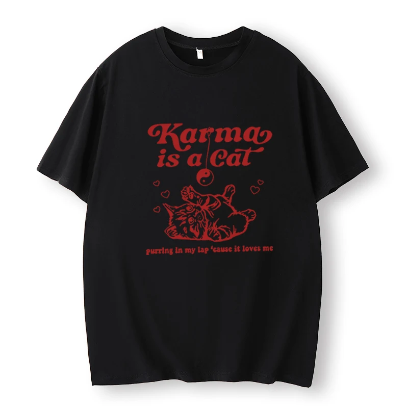 Karma Is a Cat 셔츠, 테일러 뮤직 셔츠, 주변 음악 투어 2023-2024 스위프트 O-넥 반팔 셔츠, 여름