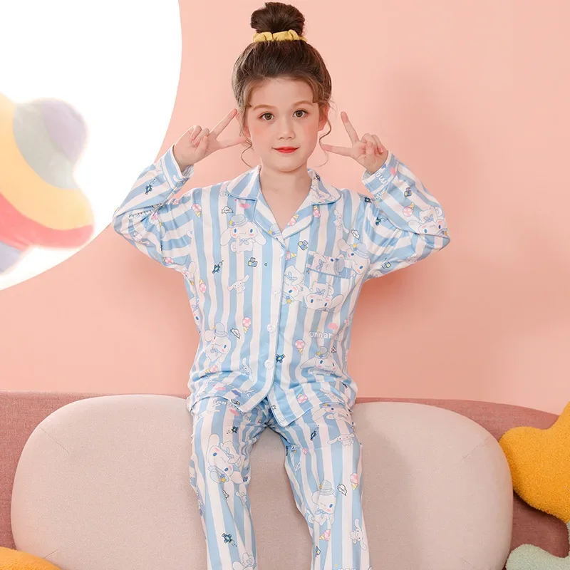 Anime Sanrioed Kuromi Mymelody Kids Long Sleeve Pajamas Set Boy Girls Cartoon Sleepwear Outerwear Home Clothes Parent-Child Wear