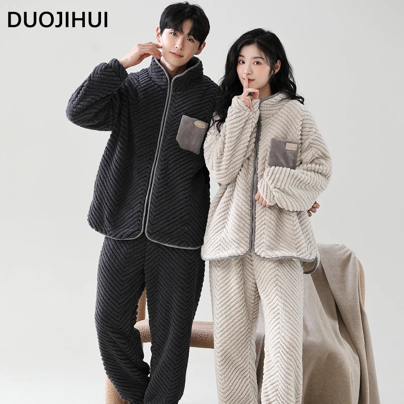 Duojihui klassische zweiteilige schicke Taschen pyjamas für Frauen Winter mode Reiß verschluss Top lose Hose grundlegende einfache weibliche Pyjamas Set