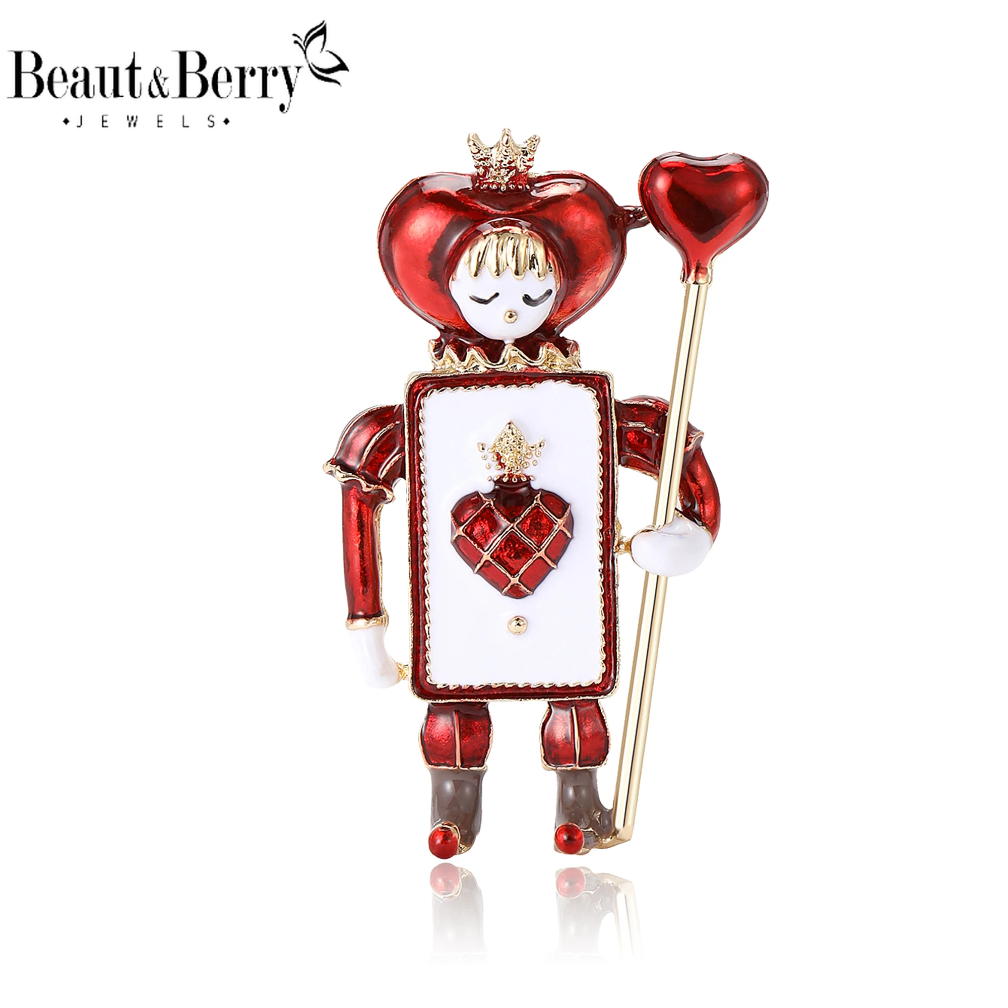 Beaut&Berry Enamel Hearts and Spades Soldier Brooches for Women Character Pins Friends Party Gift Banquet Jewellery Accessories