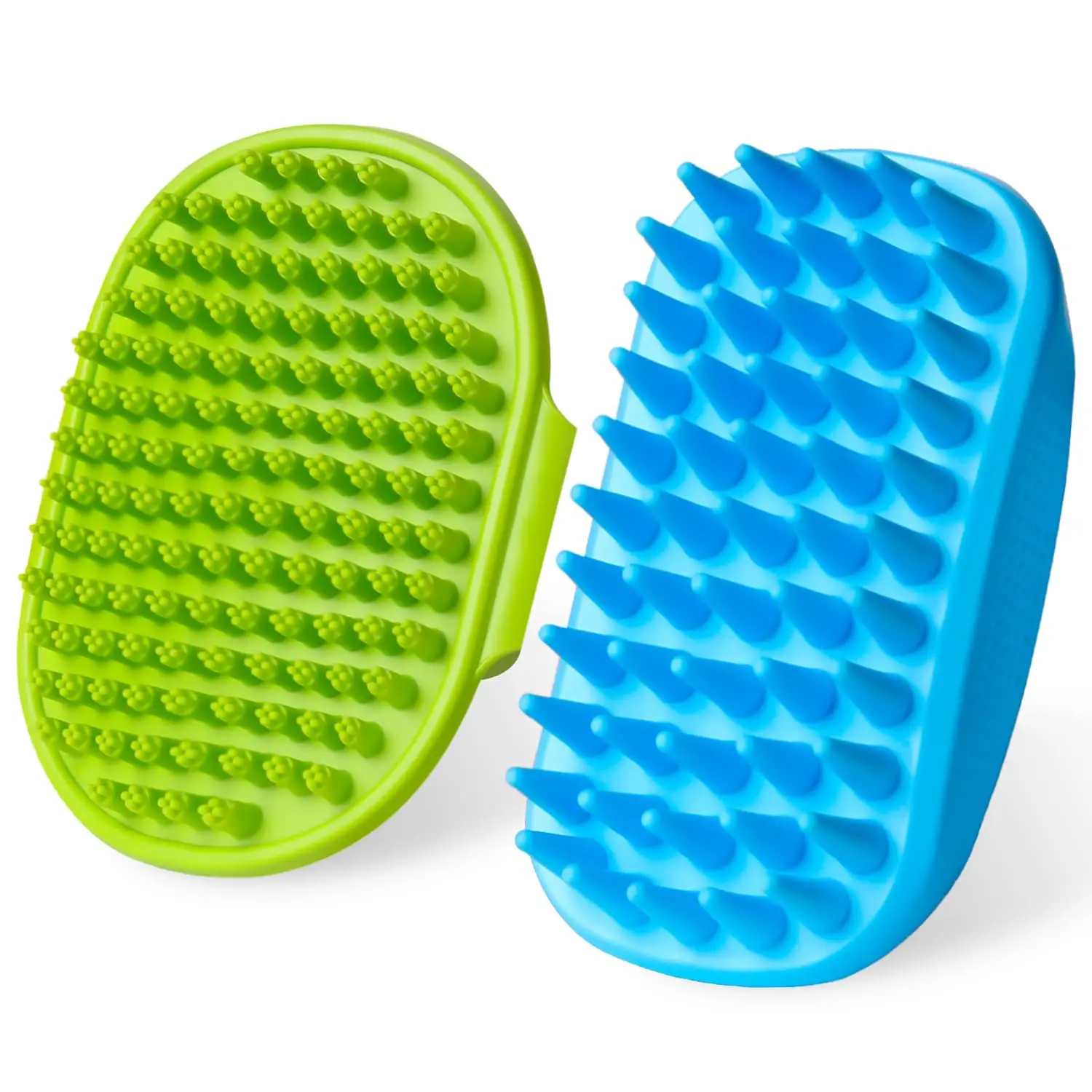 

2PCS Dog Bath Brush Set with Adjustable Handle for Shampooing, Deshedding & Massaging - Green Blue
