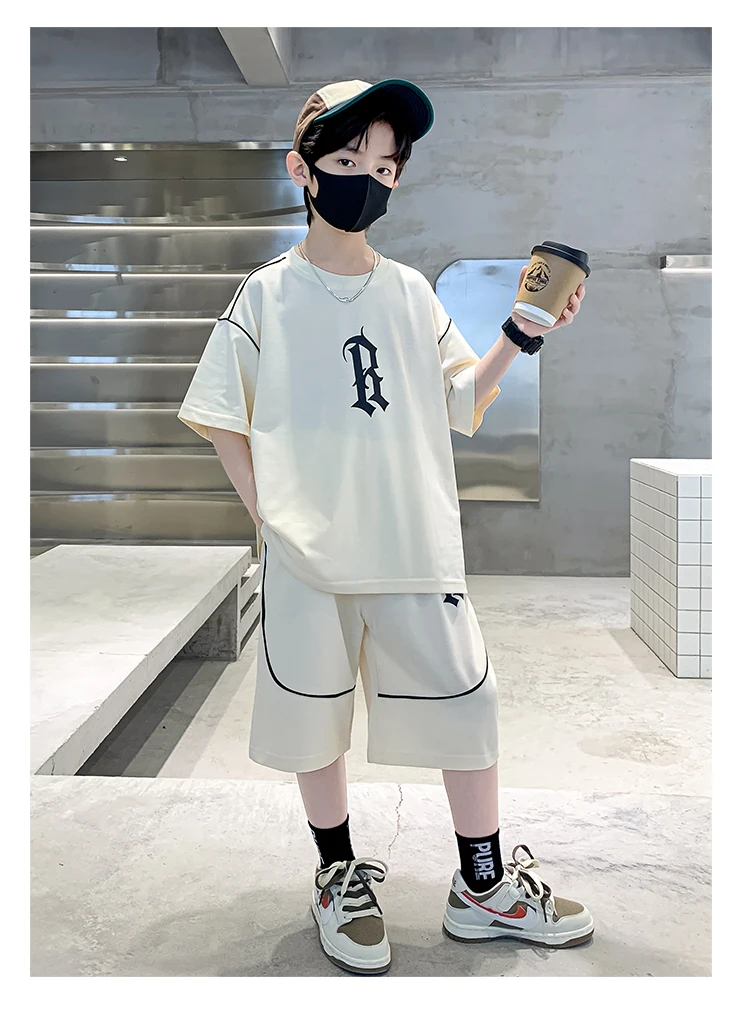 Heißer Verkauf: Sommer-Bekleidungsset für Teenager-Jungen – T-Shirt, Shorts, Kostüm-Anzug, Kinder-Mode-Streetwear-Outfit, Teenager-Kinder-Trainingsanzug mit Schriftzug – Detail 10