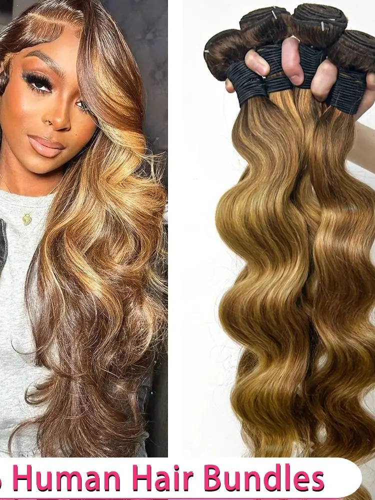 P4/27 Body Wave Bundels Gekleurde Highlight Ombre Echt Ruw Menselijk Haar Extensions 1 3 4 Bundel 30 40 Inch Remy Honingblonde Bundels - afbeelding 2