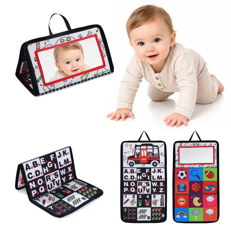 Soft Baby Book Bus Foldable Tummy Time Cloth Book with Mirror Sensory Early Learning Toy for Infants and Toddlers 0 to 3 Years view 6
