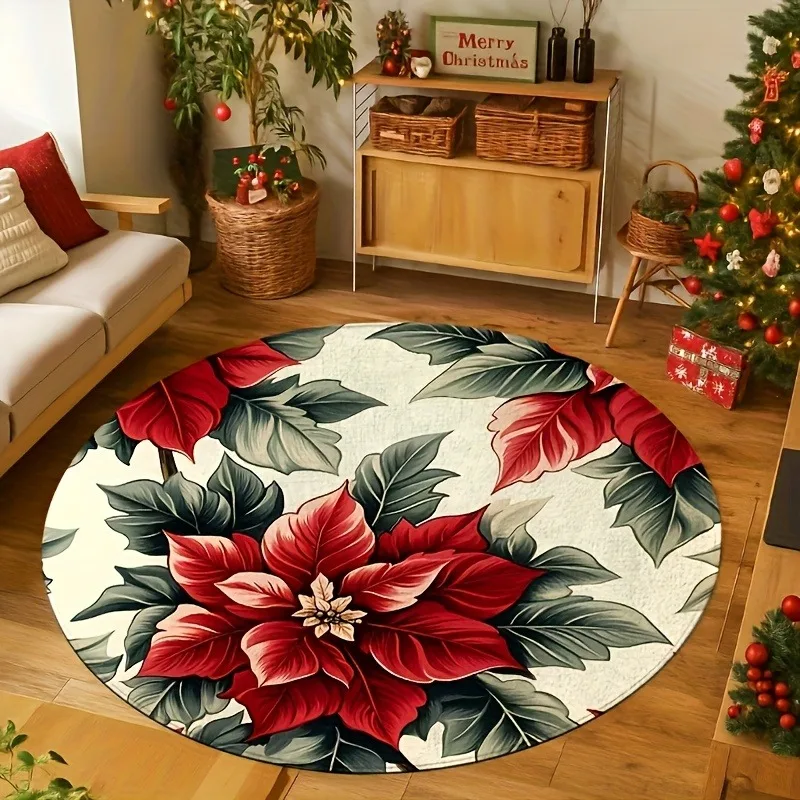 Flannel Circular Mat 2D Flat 3D Illusion Cat Brick Well Rug Soft Warm Xmas Gift Hole Kitchen Counter Placement