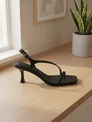 Elegant Genuine Leather Strappy 5cm Sandals for Women - Square Toe Kitten Heels - Minimalist Summer Slingback Shoes