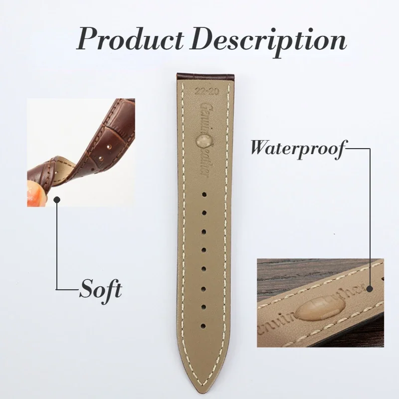 18 20 22 24mm Genuine Leather Strap with Wooden Box Watch Band Butterfly Clasp Bracelet Soft Wrist Band Watch Accessories