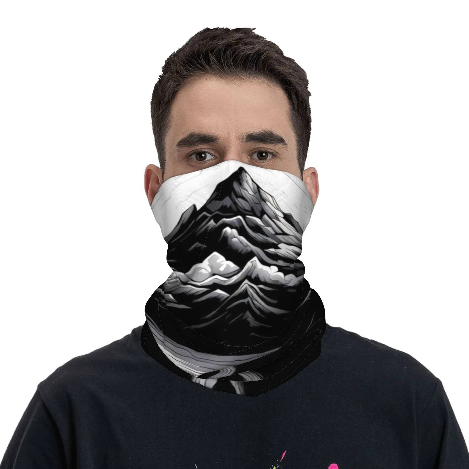 

Stunning Black - and - White Mountain Landscape Design Customizable Neck Gaiter–Soft & Breathable–Daily Wear, Outdoor Activities