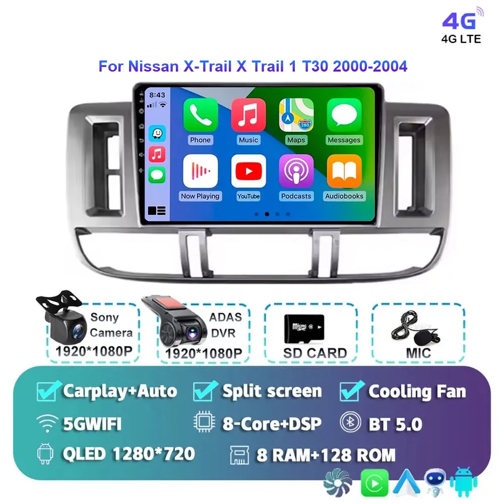 Android 15 autoradio voor Nissan X-Trail 2000-2004 met GPS navigatie 2DIN stereo BT Carplay videospeler X Trail X-Trail T30
