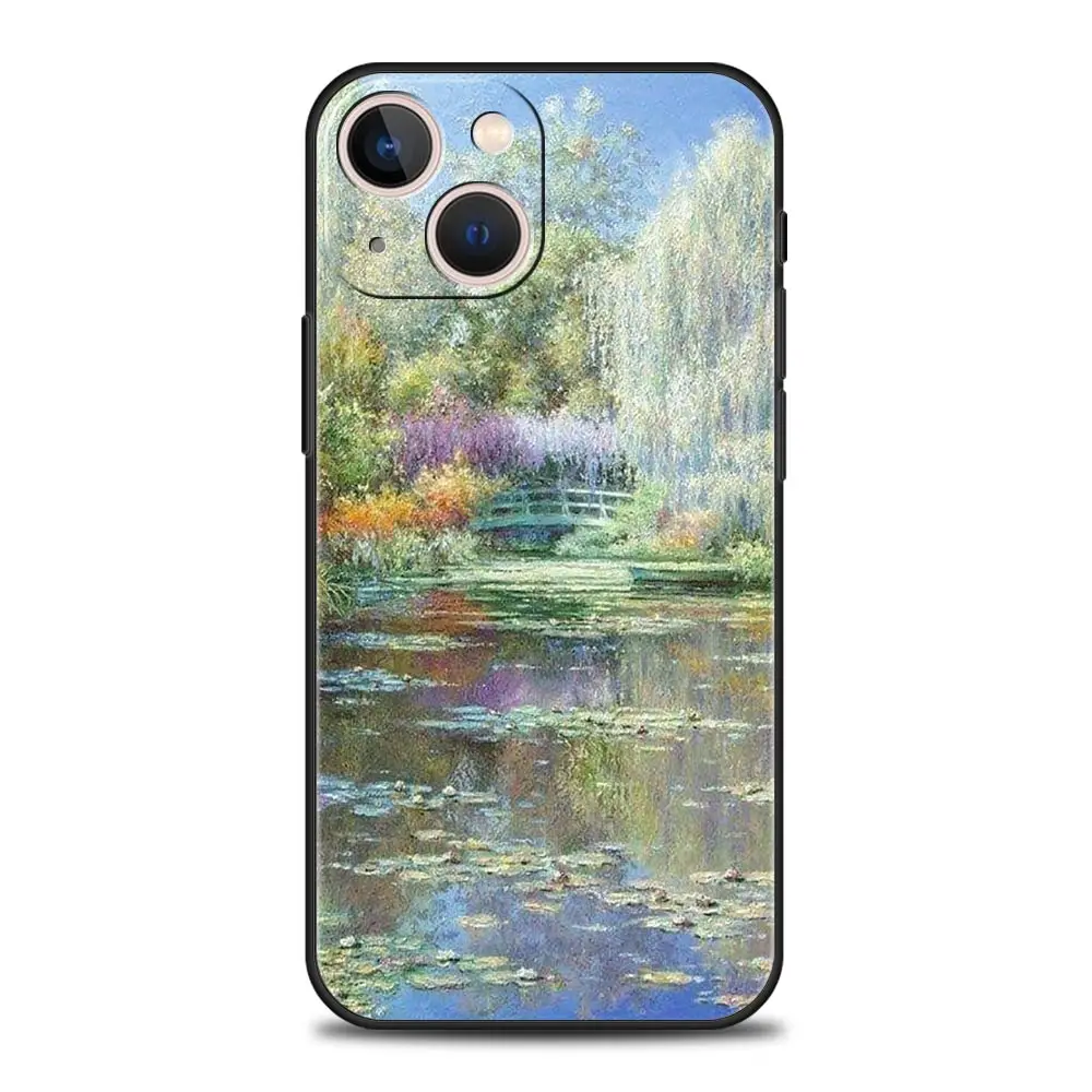 Luxury Phone Case For Apple iPhone 11 15 14 Pro MAX 12 13 7 8 Plus X XR XS MAX SE Silicone Black Cover Funda Claude Monet Art